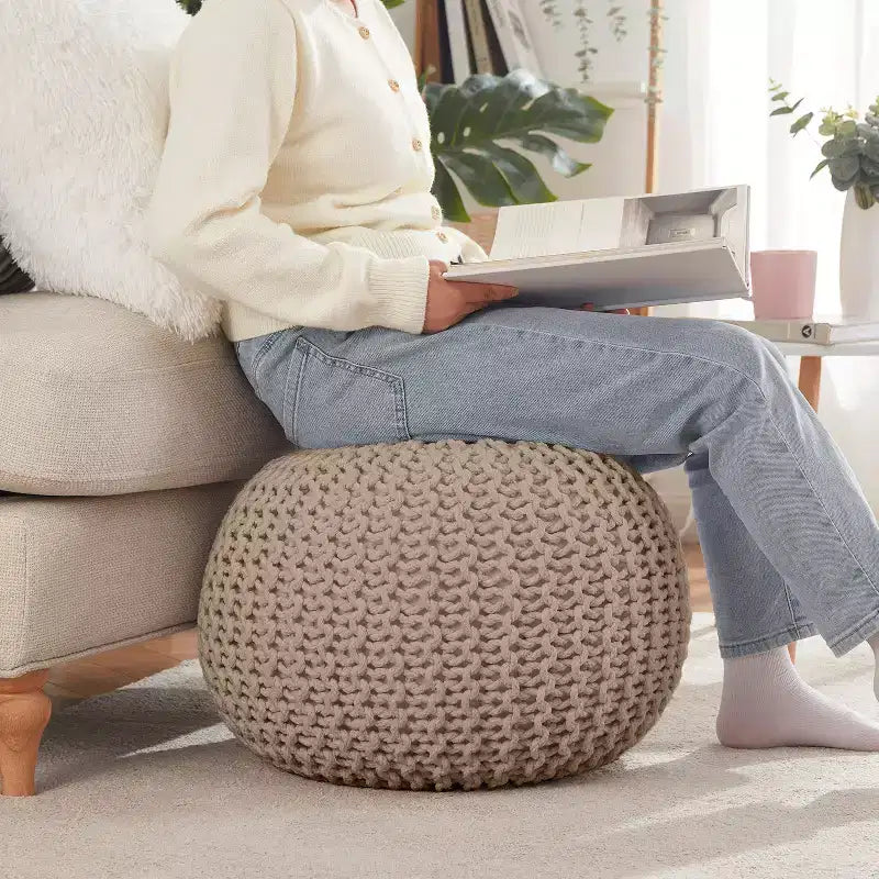 Ornavo Home Pouf/Ottoman en coton tressé classique – 15 x 18,5