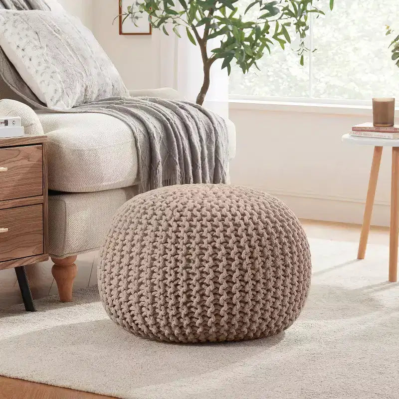Ornavo Home Pouf/Ottoman en coton tressé classique – 15 x 18,5