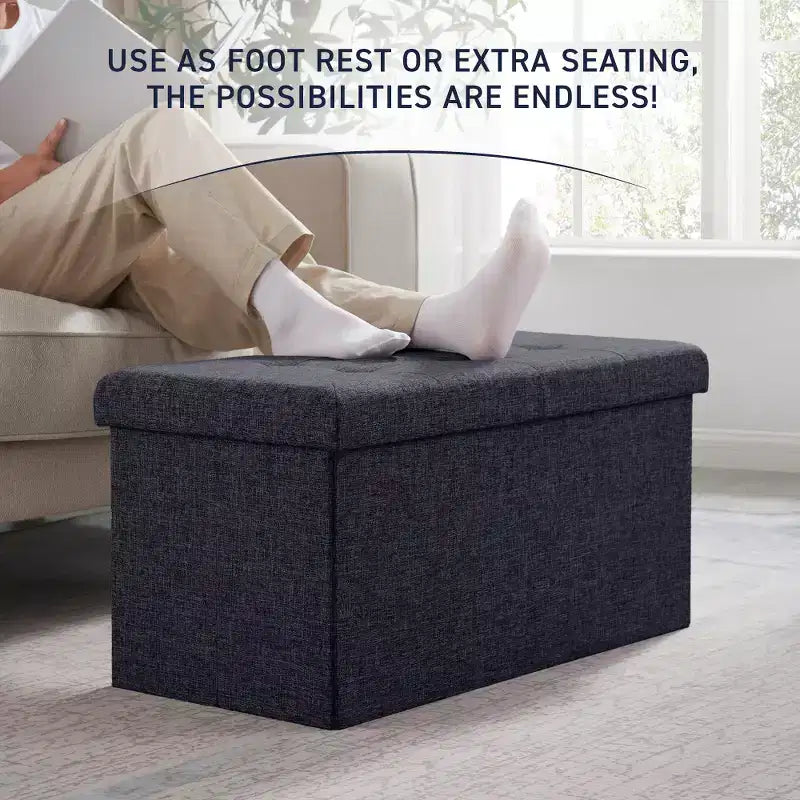 Banc de rangement ottoman pliable en lin capitonné de 30 pouces Ornavo Home