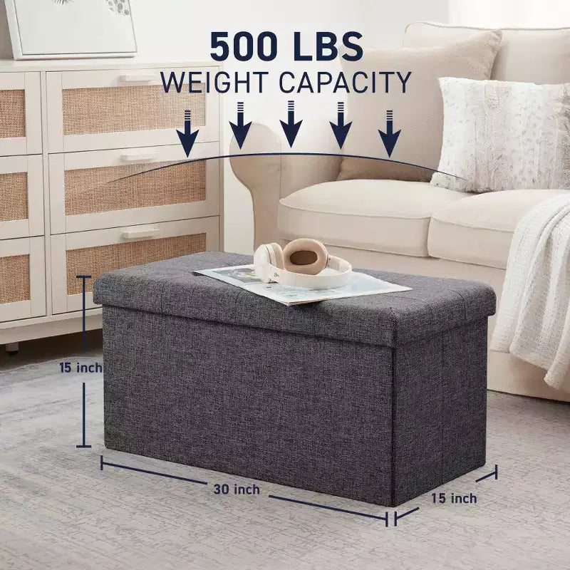 Banc de rangement ottoman pliable en lin capitonné de 30 pouces Ornavo Home