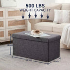 Banc de rangement ottoman pliable en lin capitonné de 30 pouces Ornavo Home