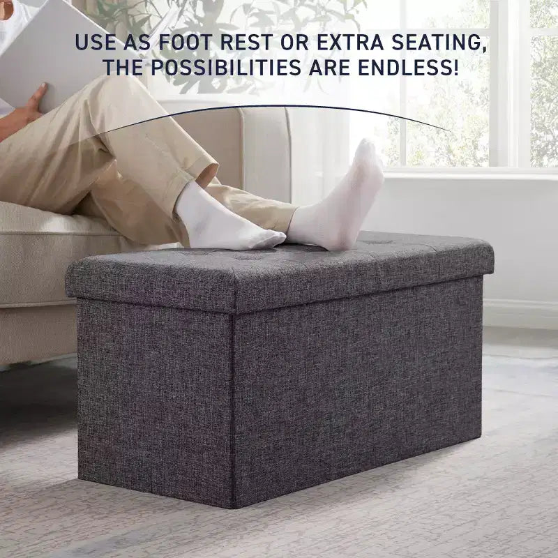 Banc de rangement ottoman pliable en lin capitonné de 30 pouces Ornavo Home