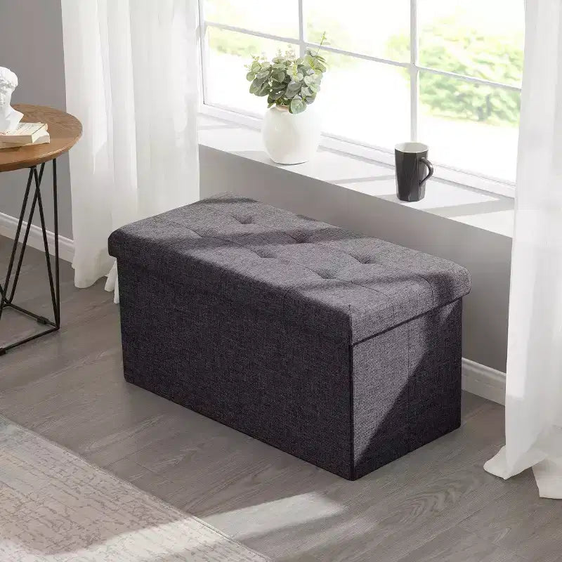 Banc de rangement ottoman pliable en lin capitonné de 30 pouces Ornavo Home