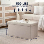 Banc de rangement ottoman pliable en lin capitonné de 30 pouces Ornavo Home