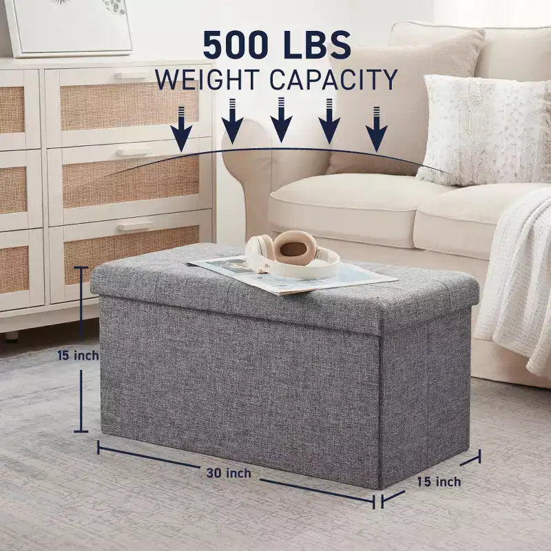 Banc de rangement ottoman pliable en lin capitonné de 30 pouces Ornavo Home