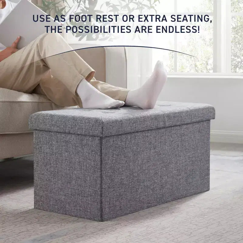 Banc de rangement ottoman pliable en lin capitonné de 30 pouces Ornavo Home