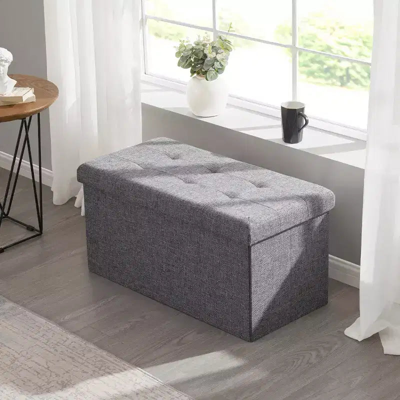 Banc de rangement ottoman pliable en lin capitonné de 30 pouces Ornavo Home