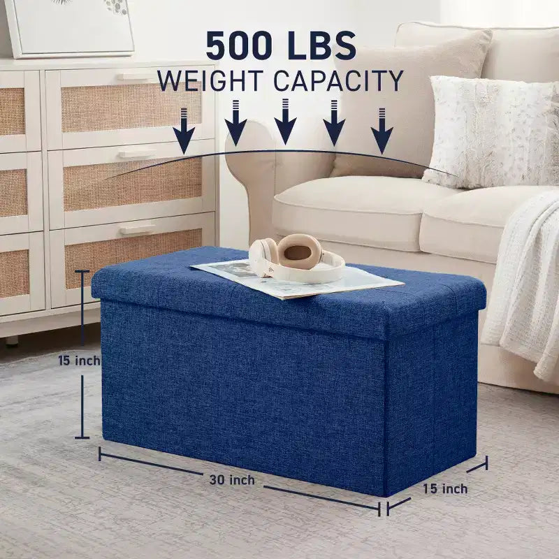 Banc de rangement ottoman pliable en lin capitonné de 30 pouces Ornavo Home