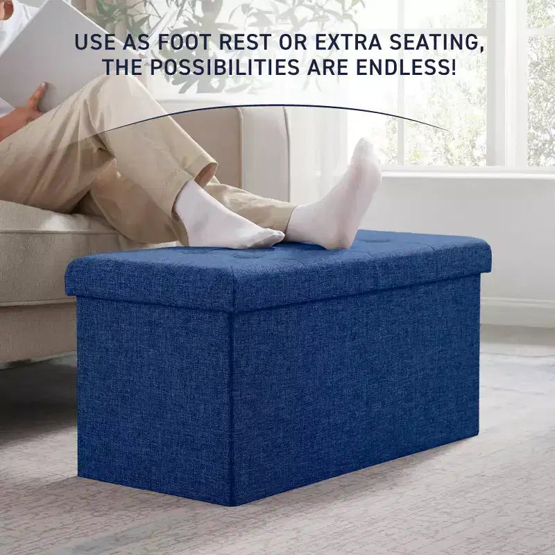 Banc de rangement ottoman pliable en lin capitonné de 30 pouces Ornavo Home