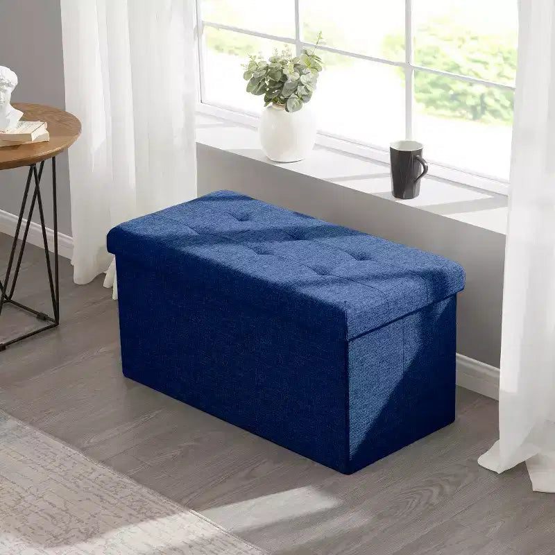 Banc de rangement ottoman pliable en lin capitonné de 30 pouces Ornavo Home