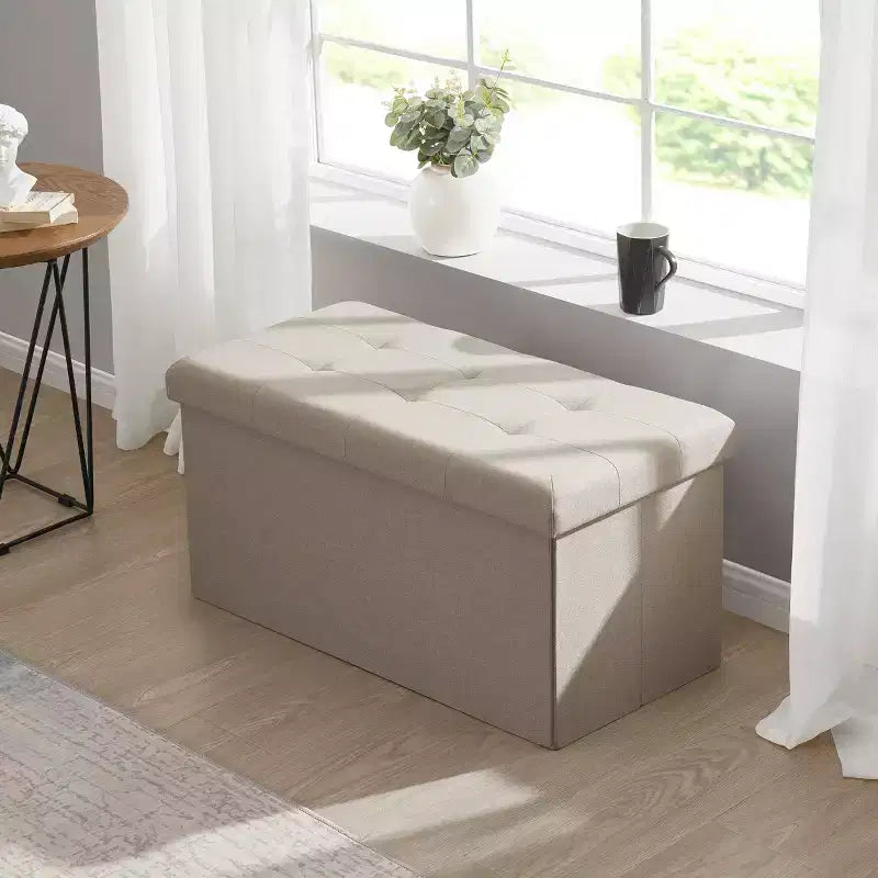 Banc de rangement ottoman pliable en lin capitonné de 30 pouces Ornavo Home