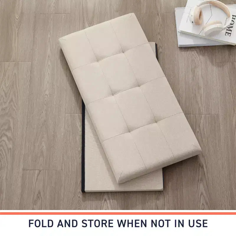 Banc de rangement ottoman pliable en lin capitonné de 30 pouces Ornavo Home