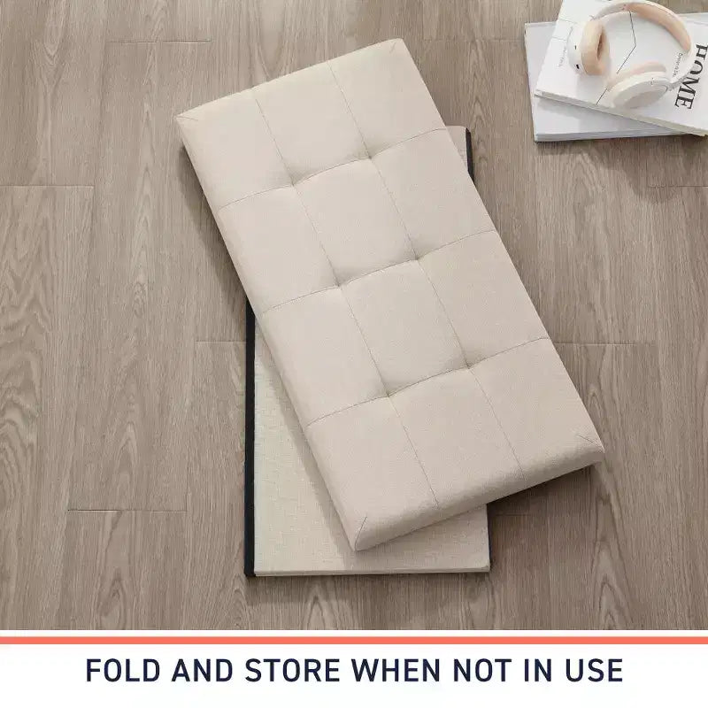 Banc de rangement ottoman pliable en lin capitonné de 30 pouces Ornavo Home