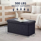 Banc de rangement ottoman pliable en lin capitonné de 30 pouces Ornavo Home