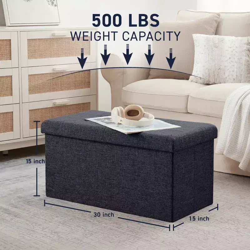Banc de rangement ottoman pliable en lin capitonné de 30 pouces Ornavo Home
