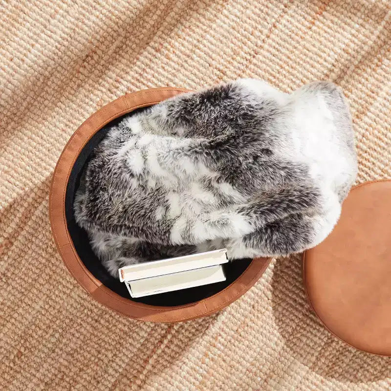 Pouf de rangement rond en similicuir Ornavo Home Lawrence avec couvercle transformable en table