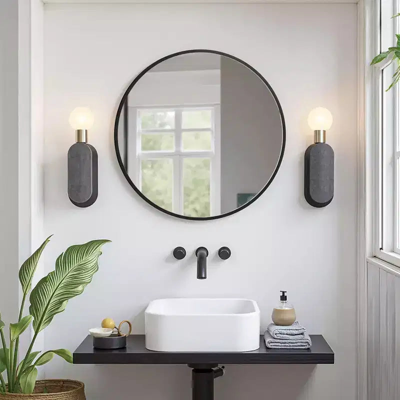 Miroir mural rond noir en aluminium de 23,6 pouces avec cadre fin Miroir de salle de bain mural