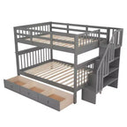 Lit superposé double Whisen avec tiroir, rangement et barrière de sécurité pour chambre à coucher