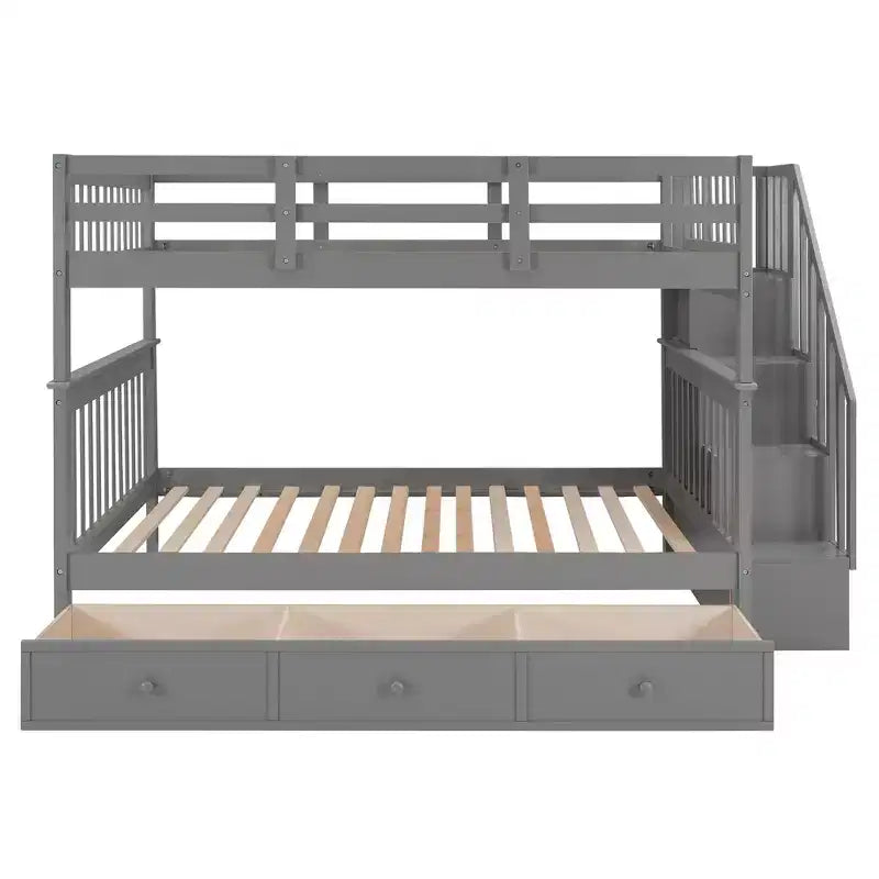 Lit superposé double Whisen avec tiroir, rangement et barrière de sécurité pour chambre à coucher