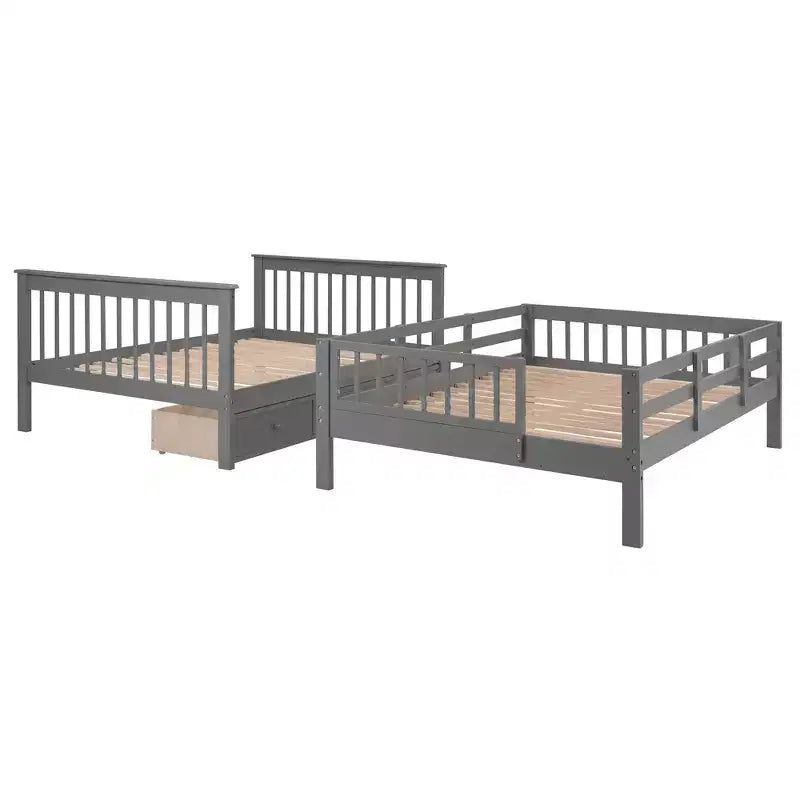 Lit superposé double Whisen avec tiroir, rangement et barrière de sécurité pour chambre à coucher