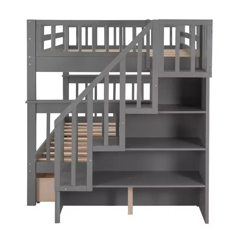 Lit superposé double Whisen avec tiroir, rangement et barrière de sécurité pour chambre à coucher