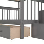 Lit superposé double Whisen avec tiroir, rangement et barrière de sécurité pour chambre à coucher