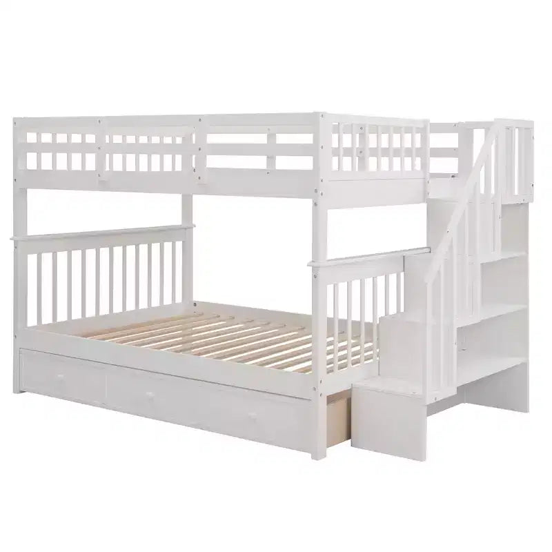 Lit superposé double Whisen avec tiroir, rangement et barrière de sécurité pour chambre à coucher