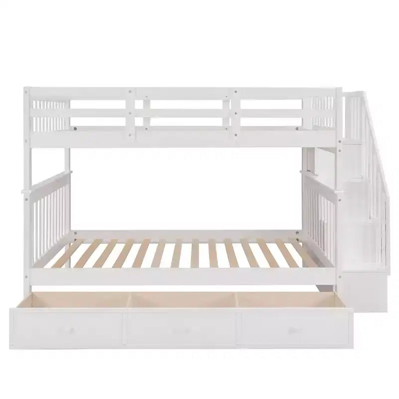 Lit superposé double Whisen avec tiroir, rangement et barrière de sécurité pour chambre à coucher