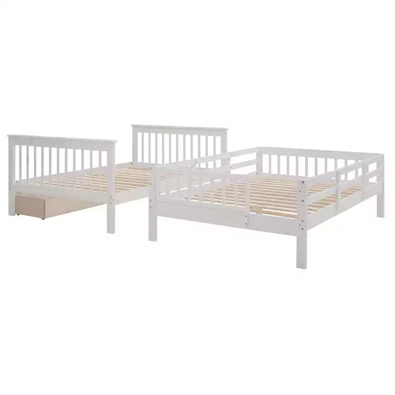 Lit superposé double Whisen avec tiroir, rangement et barrière de sécurité pour chambre à coucher
