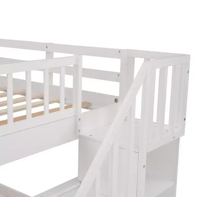 Lit superposé double Whisen avec tiroir, rangement et barrière de sécurité pour chambre à coucher