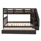 Lit superposé double Whisen avec tiroir, rangement et barrière de sécurité pour chambre à coucher