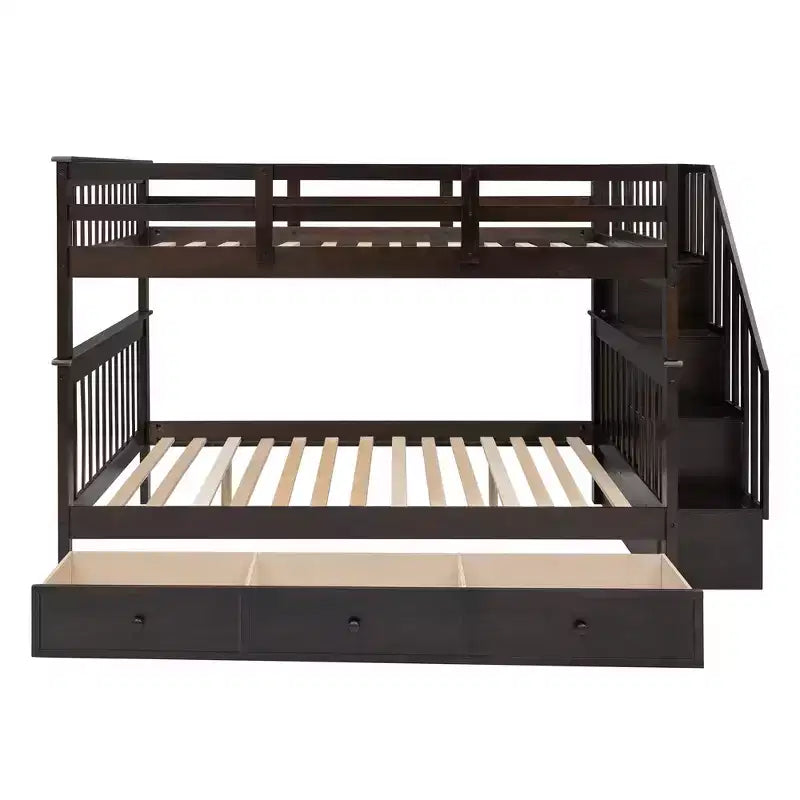 Lit superposé double Whisen avec tiroir, rangement et barrière de sécurité pour chambre à coucher