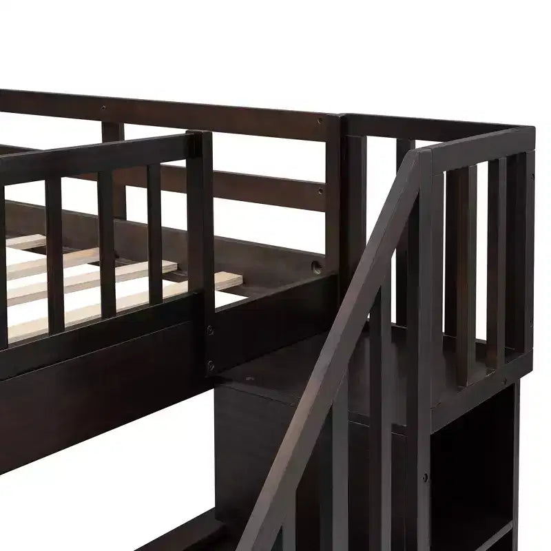 Lit superposé double Whisen avec tiroir, rangement et barrière de sécurité pour chambre à coucher