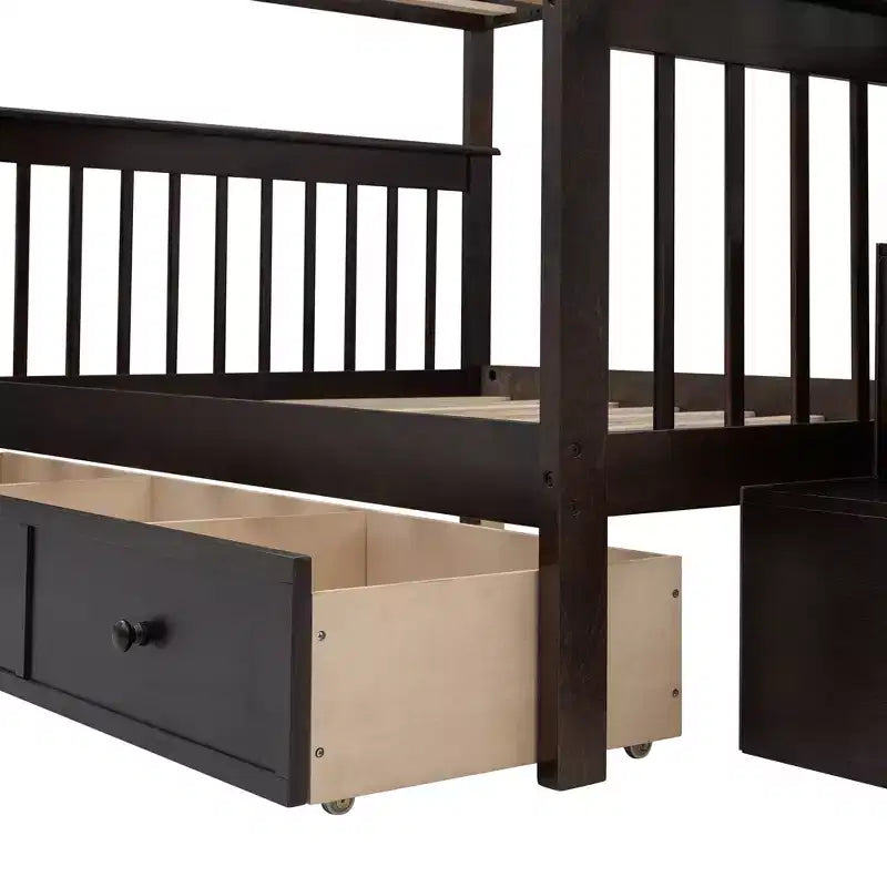 Lit superposé double Whisen avec tiroir, rangement et barrière de sécurité pour chambre à coucher