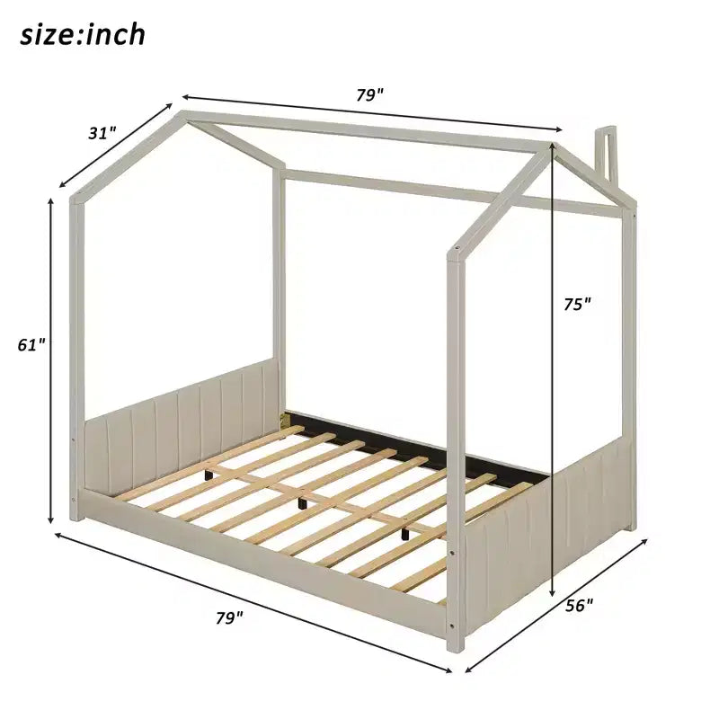 Lit cabane pleine grandeur en velours Whisen