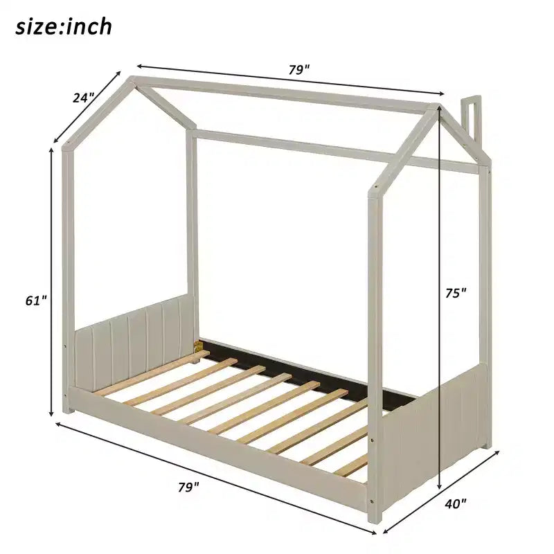 Lit cabane pleine grandeur en velours Whisen