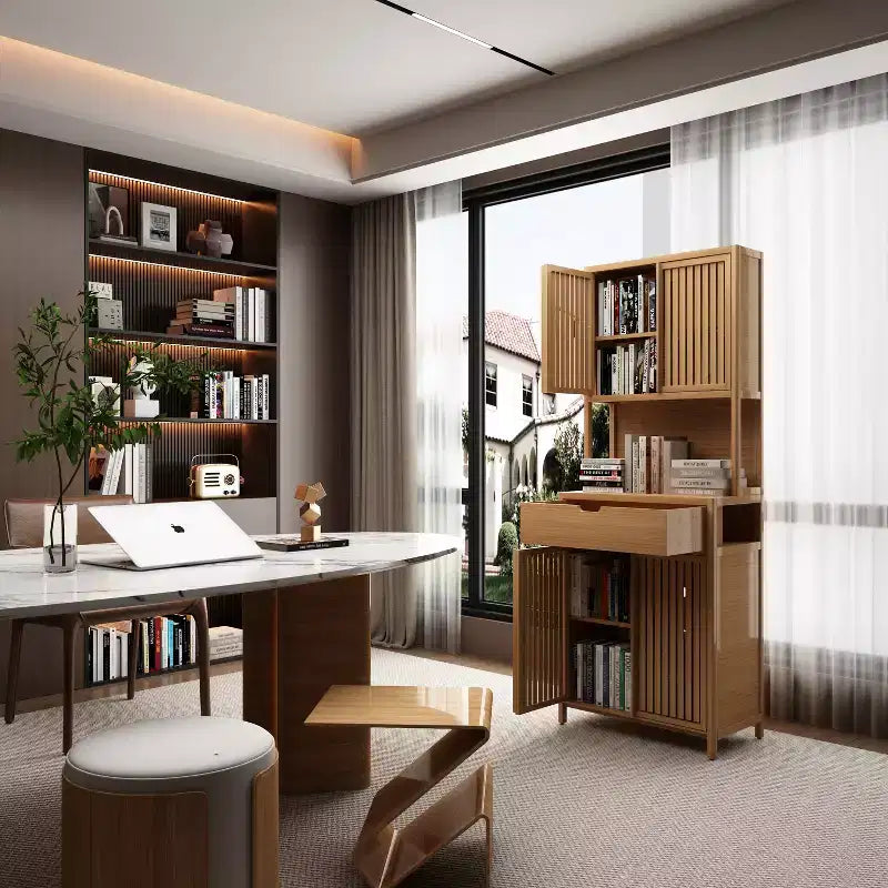 Meuble de Rangement GDFStudio Amanda en Bambou avec Portes Magnétiques, 183 cm de Haut, et Tiroir
