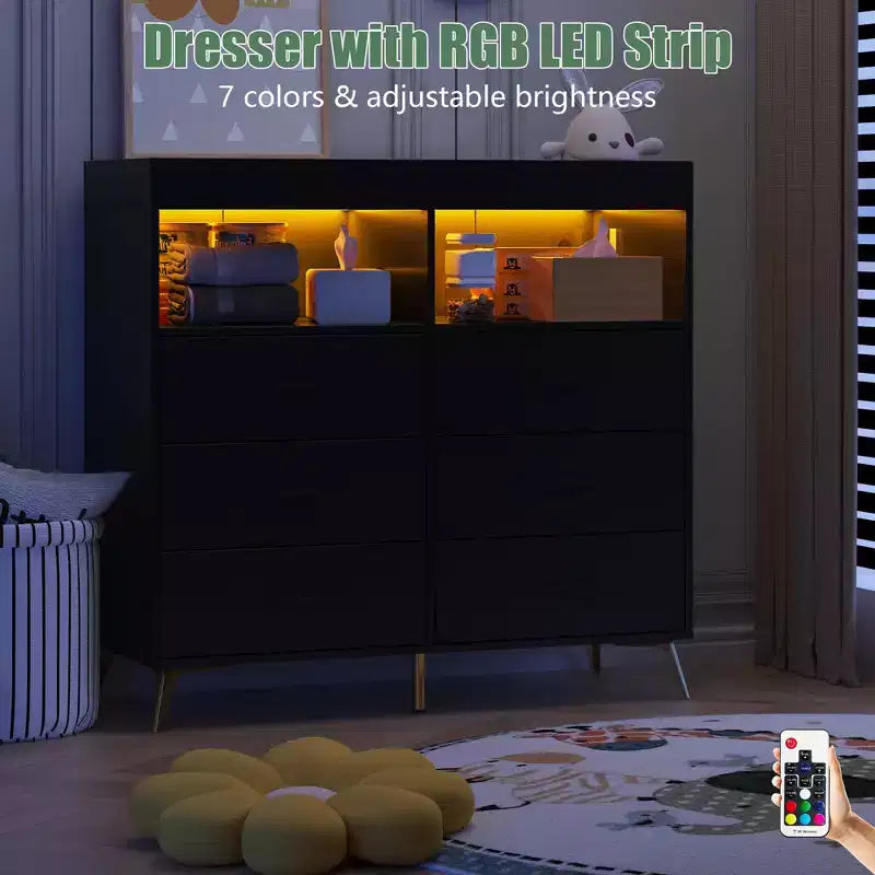 Commode de chambre à 6 tiroirs, commode à langer pour bébé avec matelas à langer