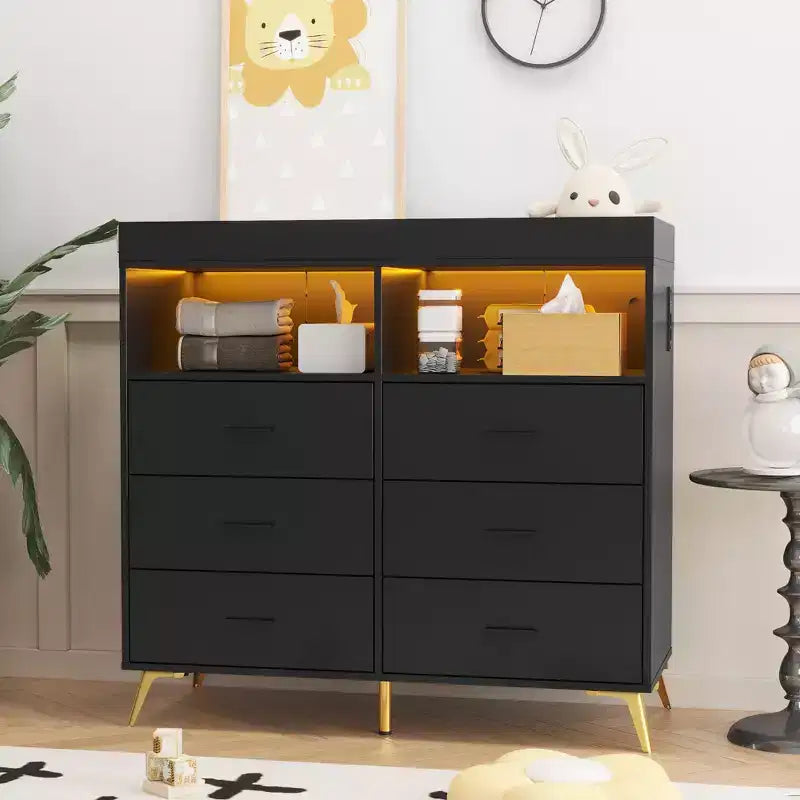 Commode de chambre à 6 tiroirs, commode à langer pour bébé avec matelas à langer