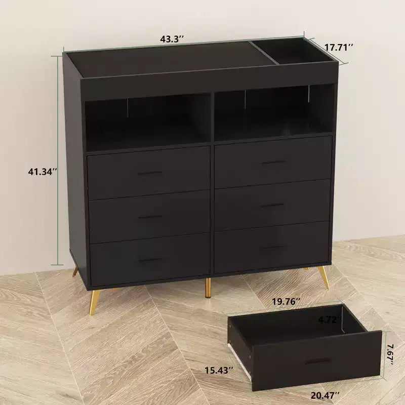 Commode de chambre à 6 tiroirs, commode à langer pour bébé avec matelas à langer