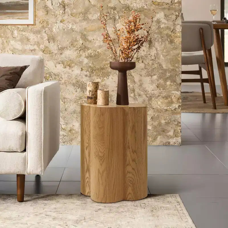 LuxenHome Table d'appoint et de bout ronde de 52 cm en bois manufacturé effet grain de bois marron