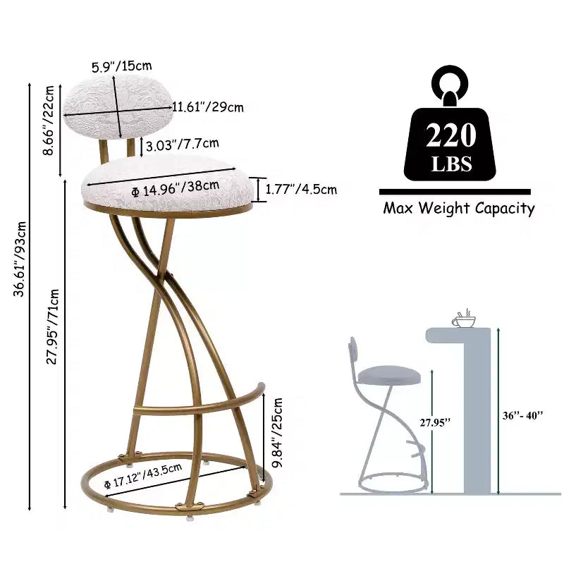 Tabourets de bar ronds Vatros, chaises de comptoir modernes rembourrées en velours pour salle à manger