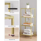 Étagère bibliothèque mince à 4 niveaux avec verre trempé et cadre en acier, étagère de rangement pour bureau à domicile, chambre à coucher