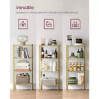 Étagère bibliothèque mince à 4 niveaux avec verre trempé et cadre en acier, étagère de rangement pour bureau à domicile, chambre à coucher