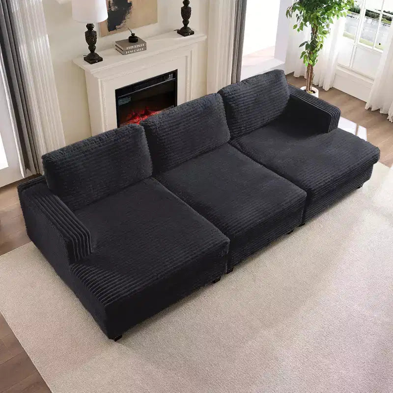 Canapé modulable convertible 3 places Mjkone en velours côtelé moderne pour salon