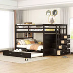 Full Over Full Bunk Bed with Twin Trundle, Storage Drawers & Staircase, Wooden Loft Bed Frame - ModernLuxe