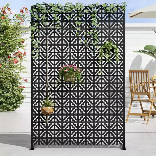 72 H47W Dovelina Black Metal Planter Box with Trellis Privacy Screen for Caf Patio,Garden & Balconies