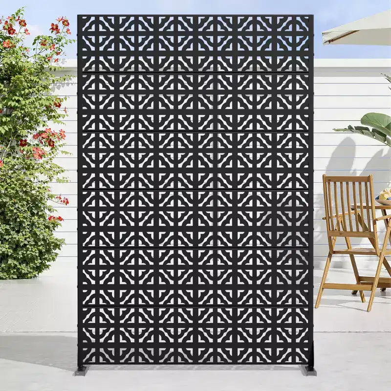 72 H47W Jardinière noire en métal Dovelina avec treillis brise-vue pour patio de café, jardin et balcons