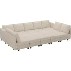 Grand canapé sectionnel modulaire Belffin 15 places avec rangement, canapé-lit sectionnel en velours côtelé, grand canapé modulaire convertible pour salon