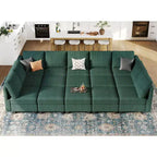 Grand canapé sectionnel modulaire Belffin 15 places avec rangement, canapé-lit sectionnel en velours côtelé, grand canapé modulaire convertible pour salon